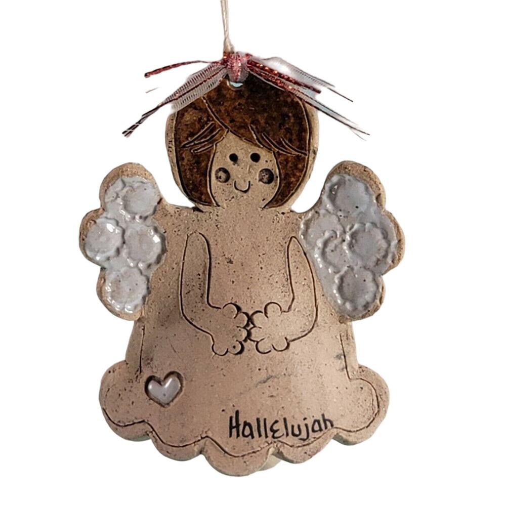 Angel Pottery Christmas Ornament Bell Clay Hallelujah Handcrafted Religious Gift